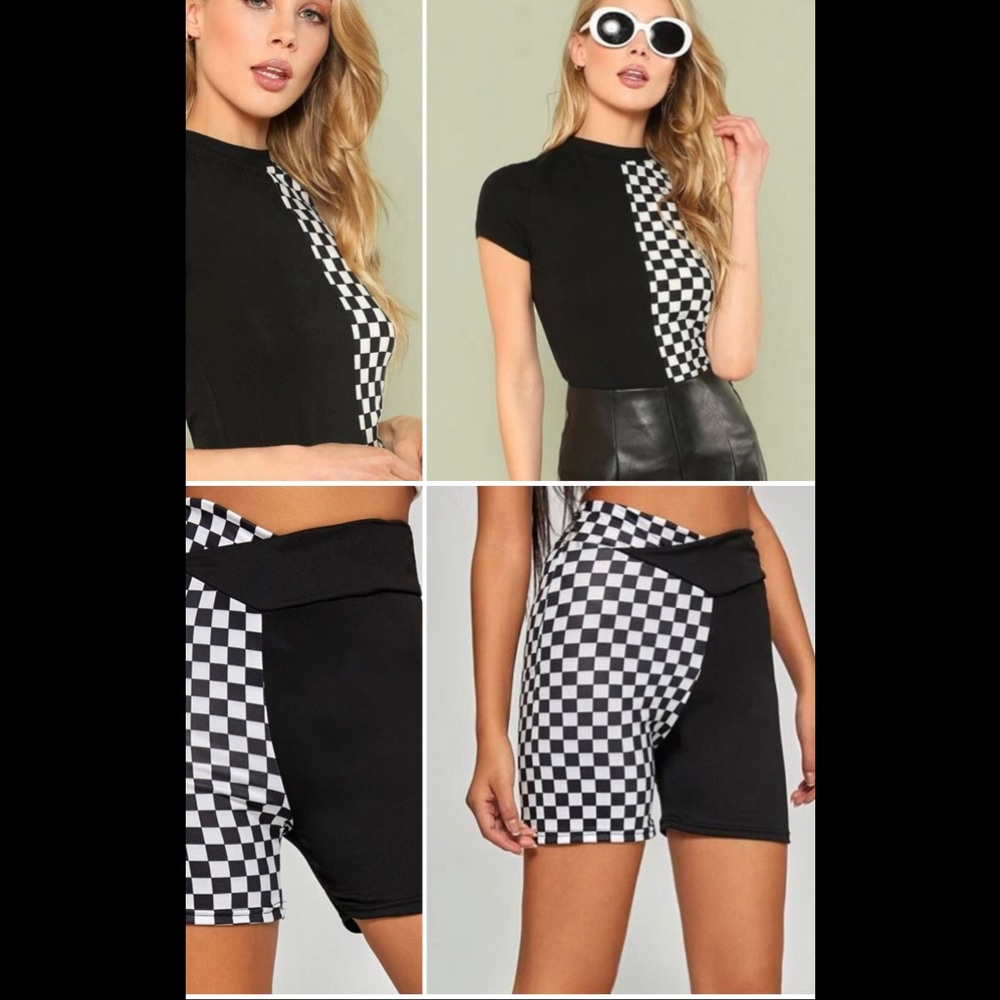 Black and White Checkered Women's Top